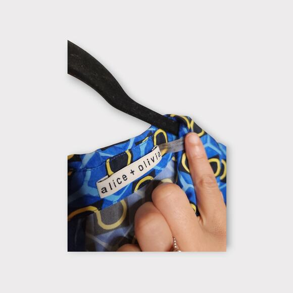 Alice + Olivia Womens Lanna Romper M Blue Yellow Geometric Print Mod Revival - Picture 4 of 10